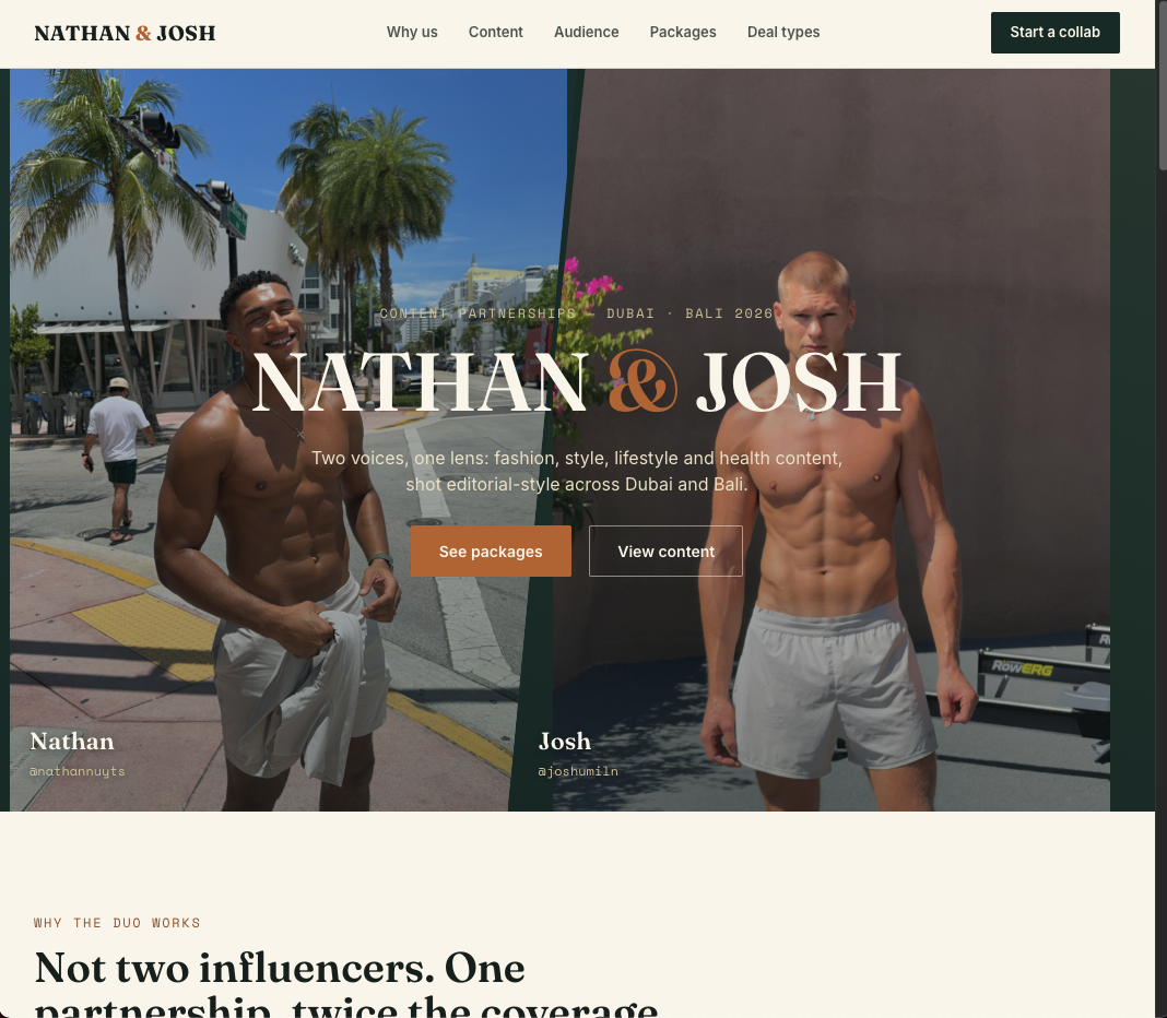 Nathan & Josh website screenshot