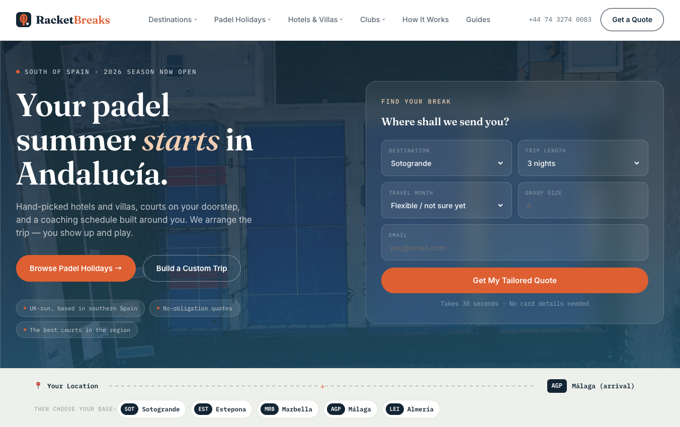 Racket Breaks website screenshot